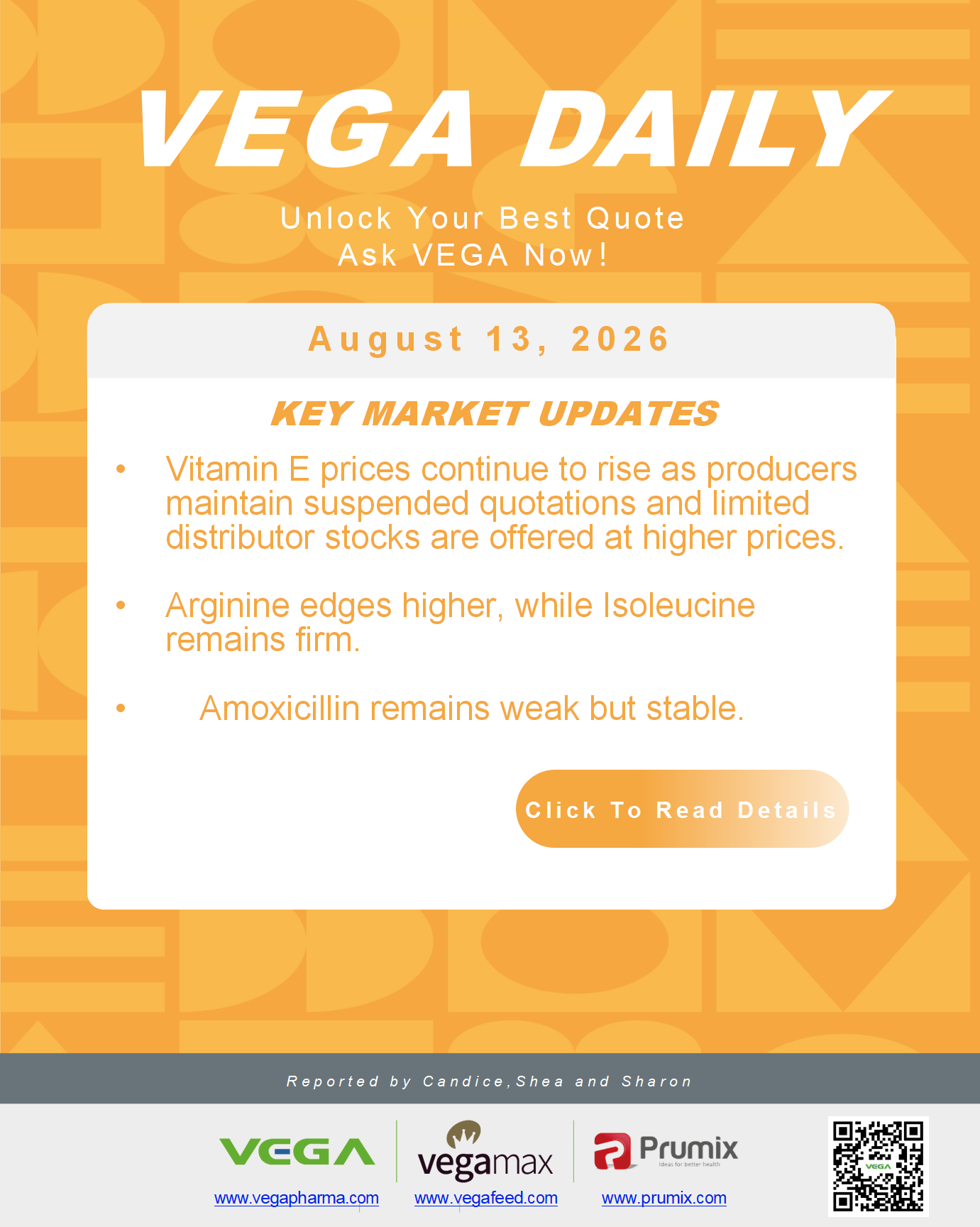 VEGA Daily 20260813 Vitamin E Arginine Isoleucine Amoxicillin.png